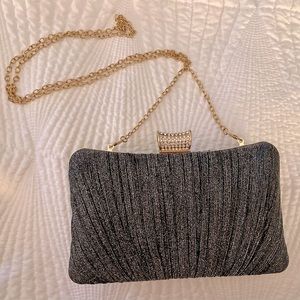Lauren Lorraine Handbag/Clutch - Glitter Ruched Farbic w/ Rhinestone style Ring